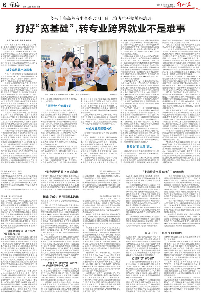 《解放日?qǐng)?bào)》今天上海高考考生查分，7月1日上海考生開始填報(bào)志愿 打好“寬基礎(chǔ)”，轉(zhuǎn)專業(yè)跨界就業(yè)不是難事